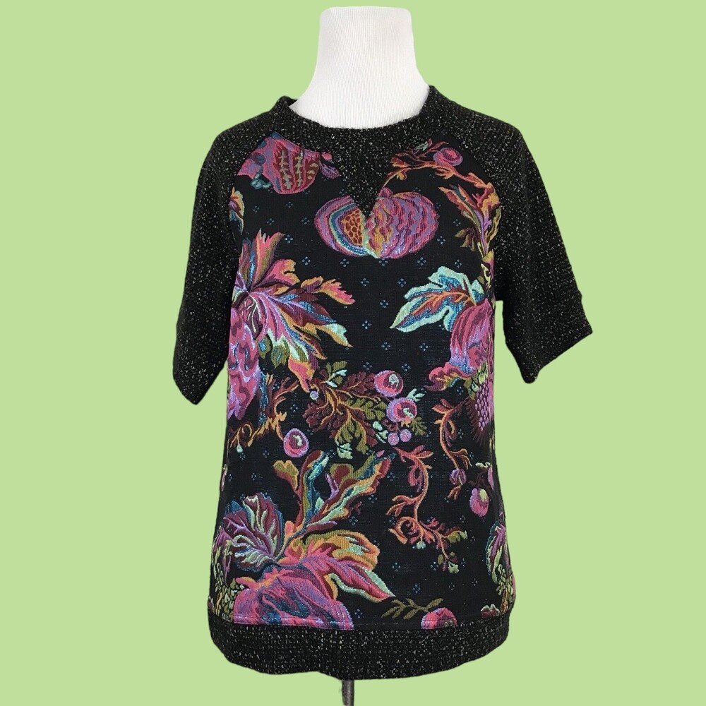 James Coviello Anthropologie‎ S Top Blouse Black Pink Floral